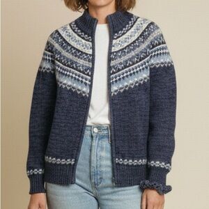 Heirloom Collectibles Vintage 90s Fair Isle Zip Front Cardigan Sweater Medium